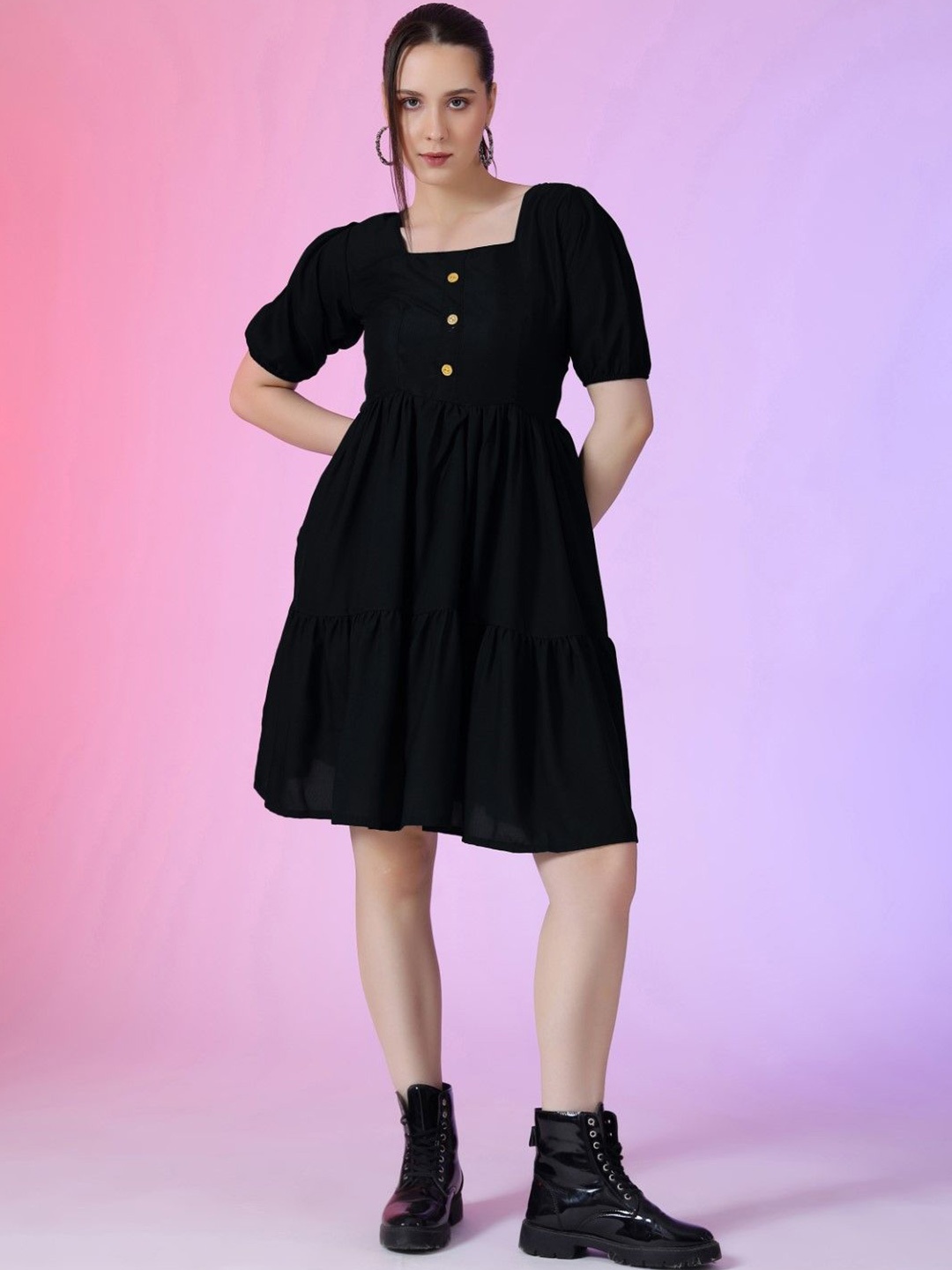 

Raiyani Fashion Applique Crepe Fit & Flare Dress, Black