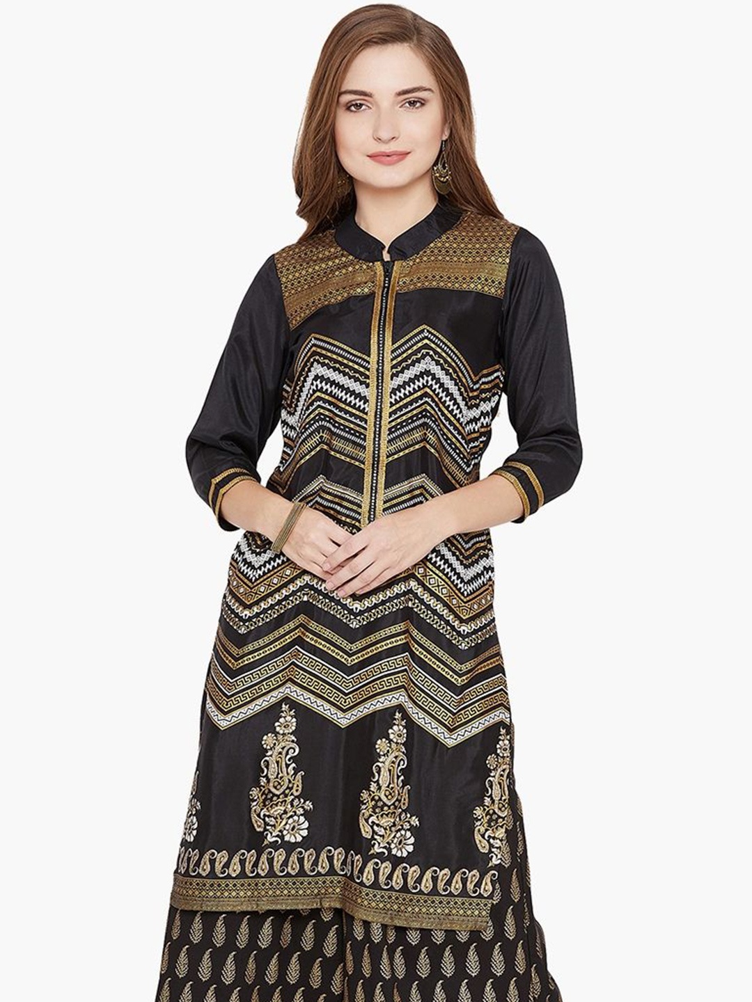 

Dillen Chevron Printed Straight Kurta, Black