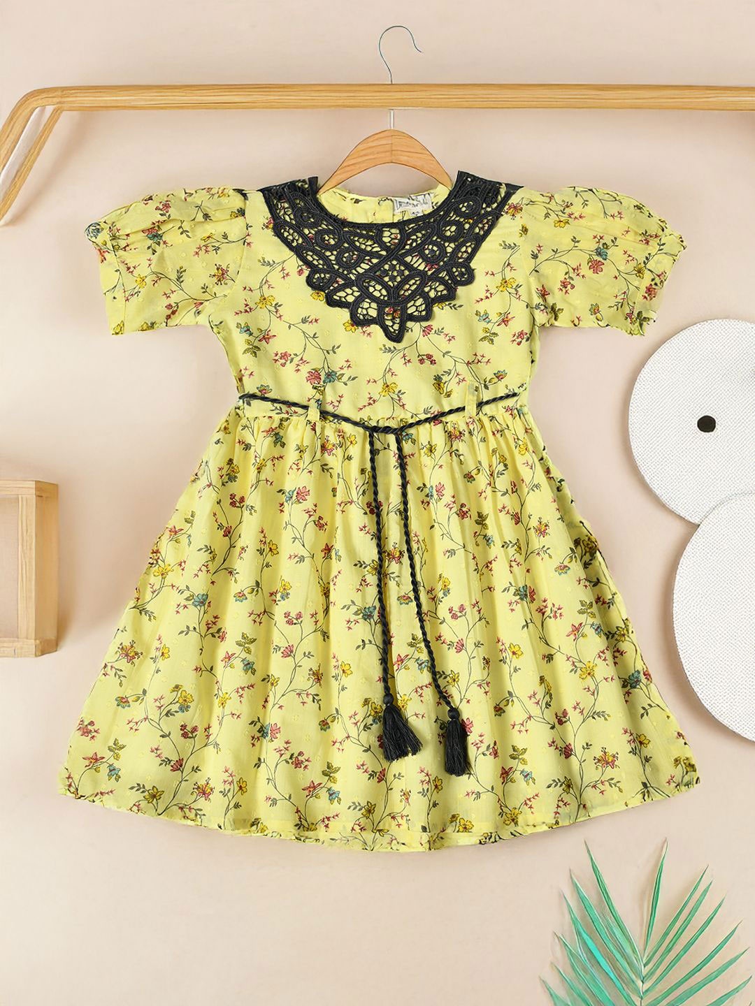 

Bella Moda Floral Print Puff Sleeve Fit & Flare Dress, Yellow