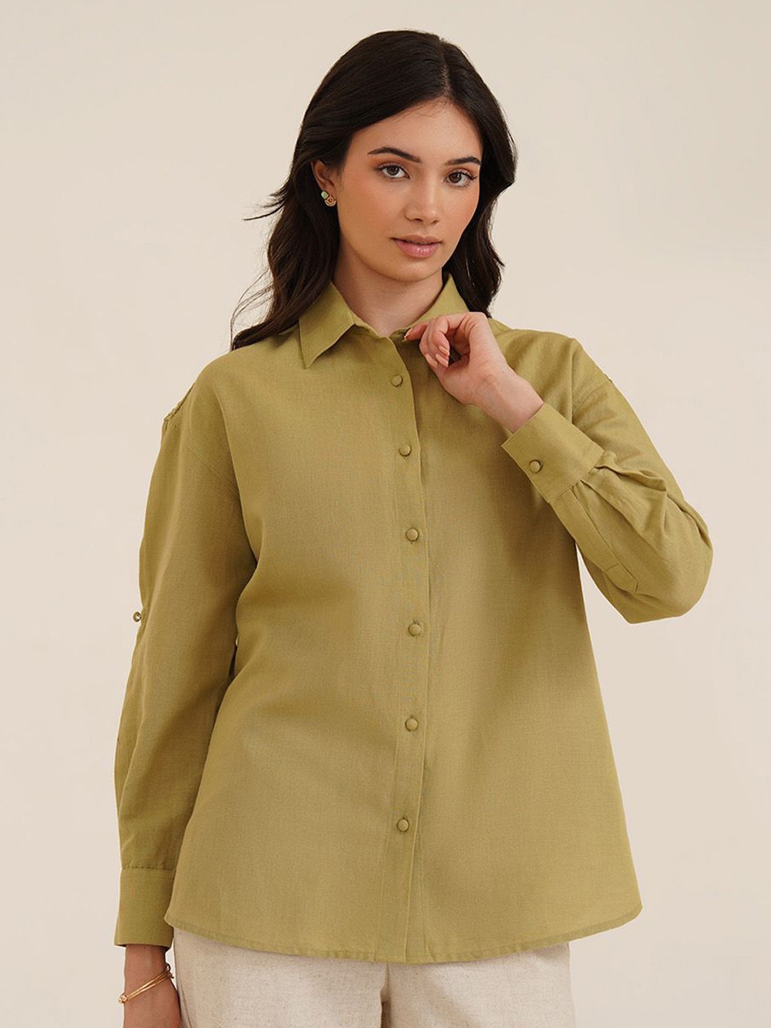 

B77 Organic Cotton Shirt Style Top, Green