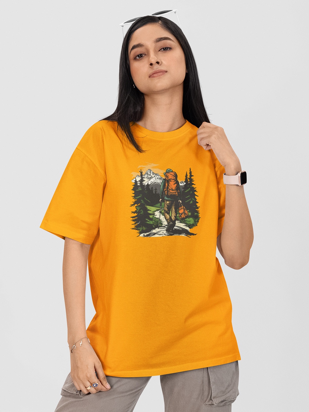 

Moda Rapido Women Printed Drop-Shoulder Sleeves Pockets T-shirt, Yellow