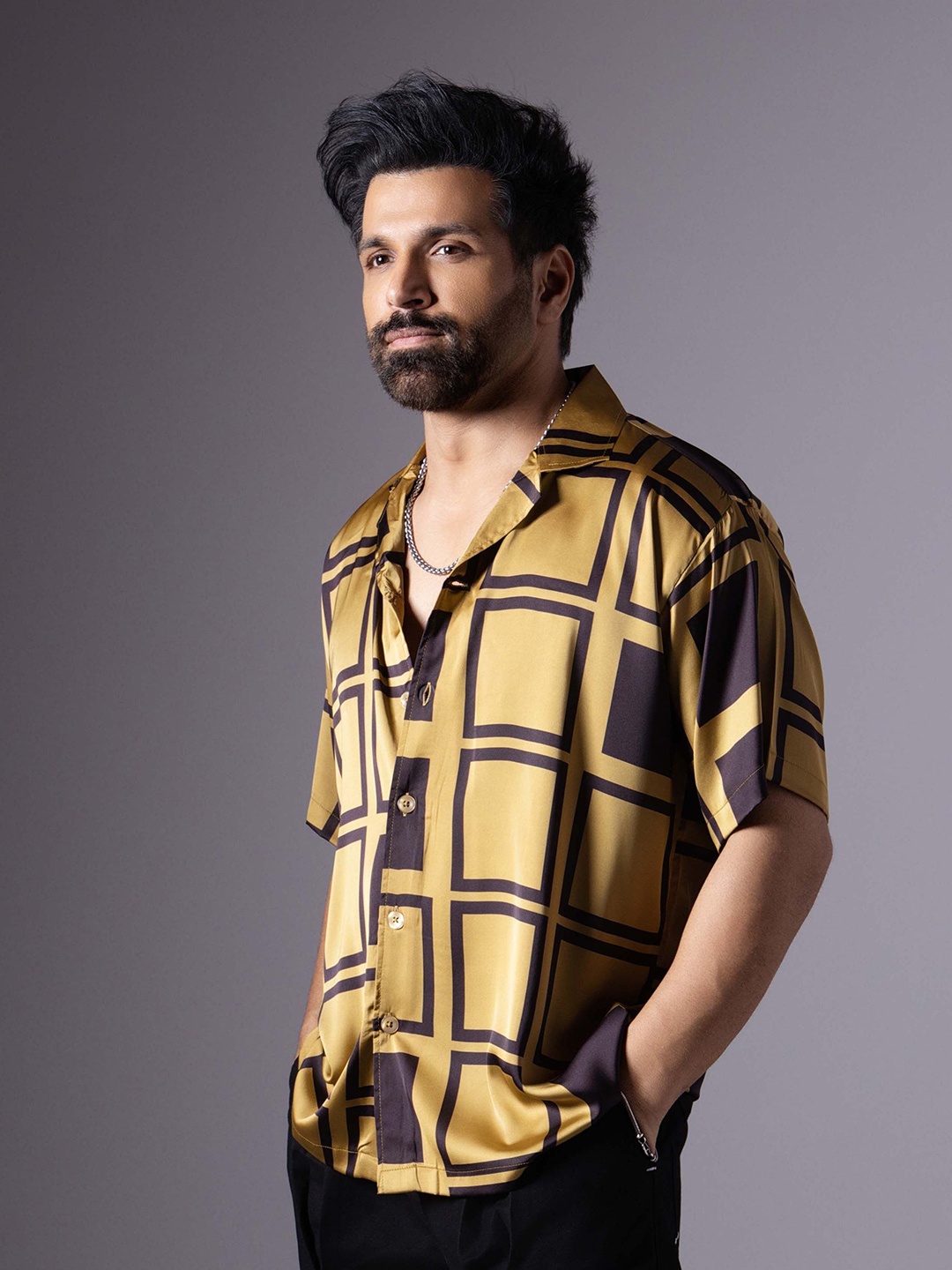 

HOP HEAD Men Opaque Printed Party Shirt, Black