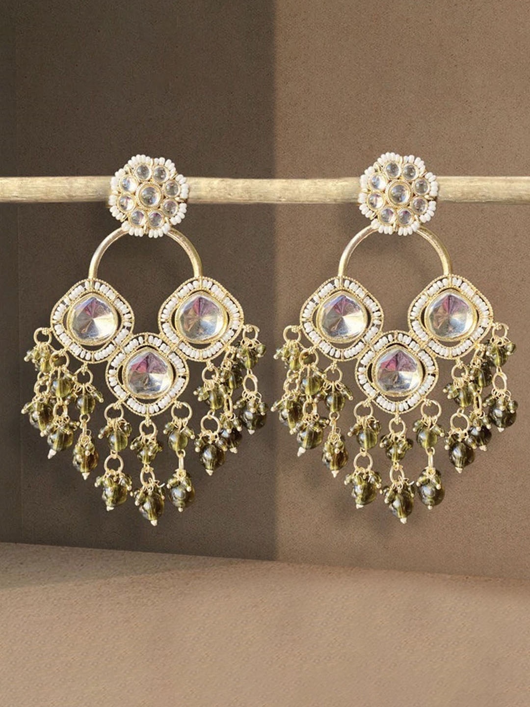 

TANLOOMS Contemporary Chandbalis Earrings, Olive