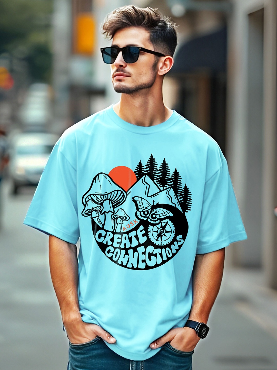 

AUSK Men Printed Raw Edge T-shirt, Blue
