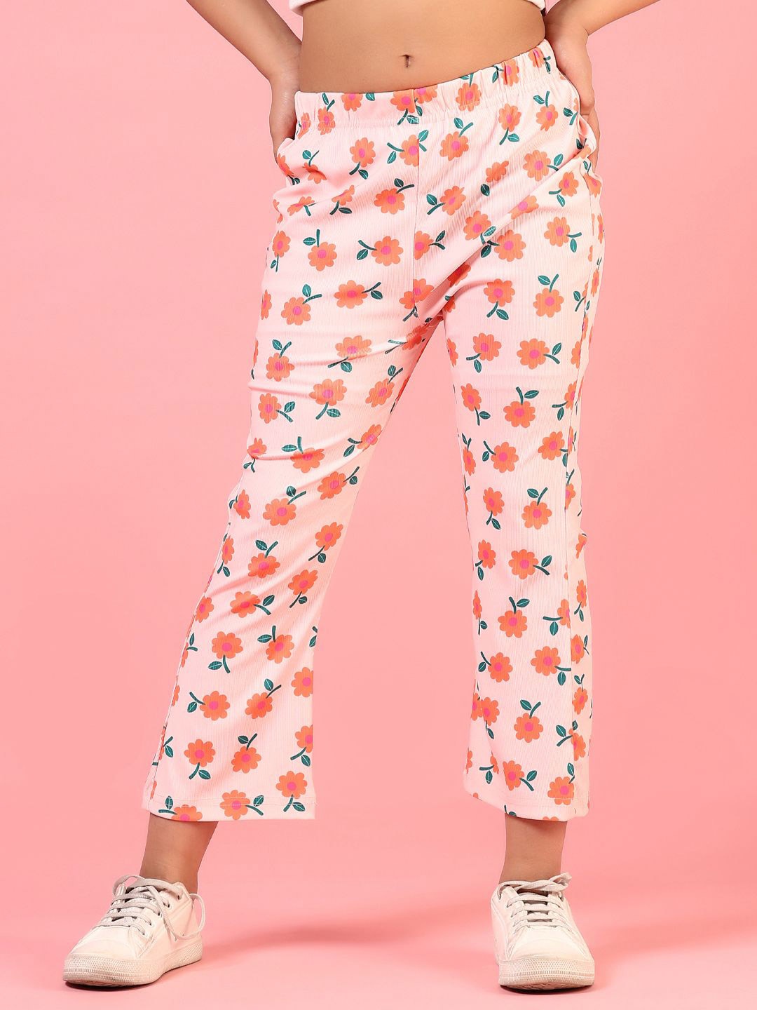 

V-Mart Girls Floral Printed Palazzos, Peach