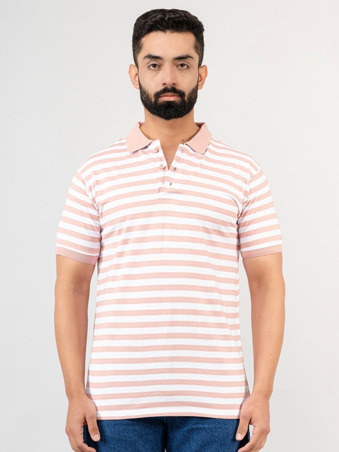 

Tistabene Men Striped Polo Collar T-shirt, Pink
