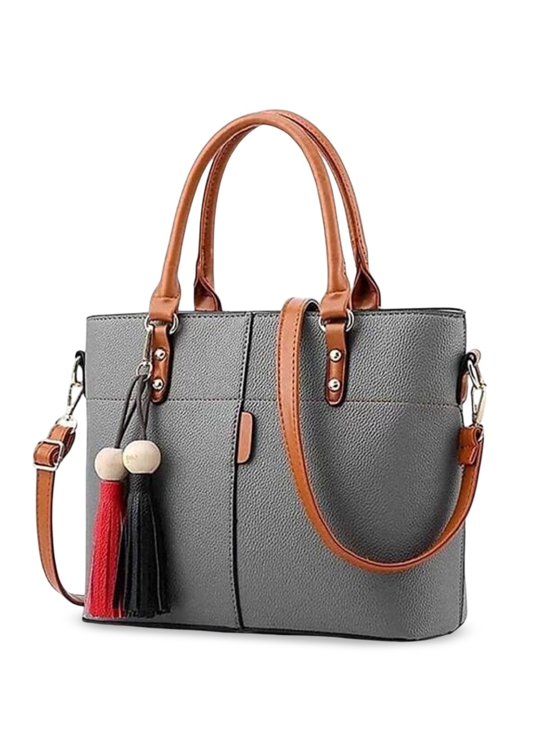 

SDN STAR PU Bucket Handheld Bag with Tasselled, Grey