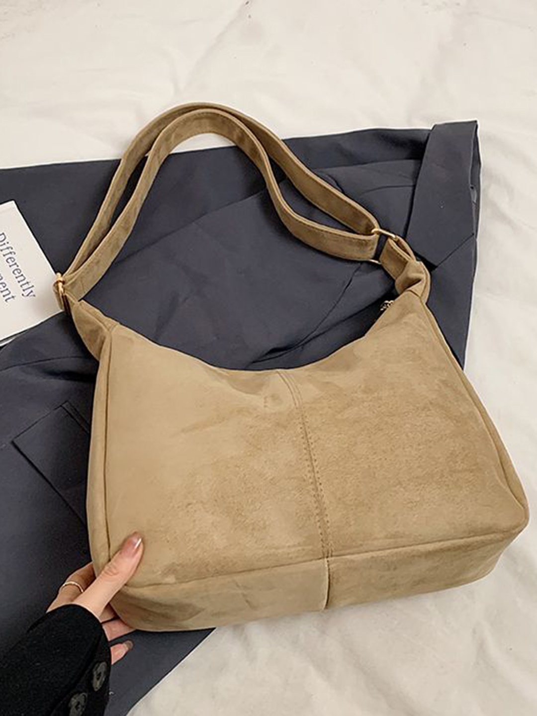 

StyleCast x Revolte Suede Bucket Shoulder Bag, Khaki