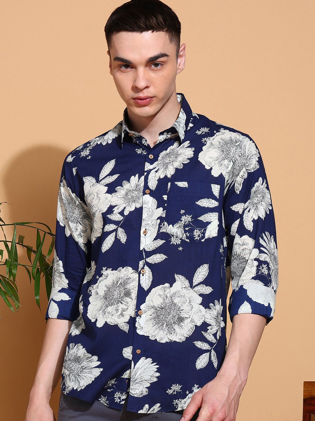 

Anouk Men Slim Fit Opaque Printed Casual Shirt, Blue