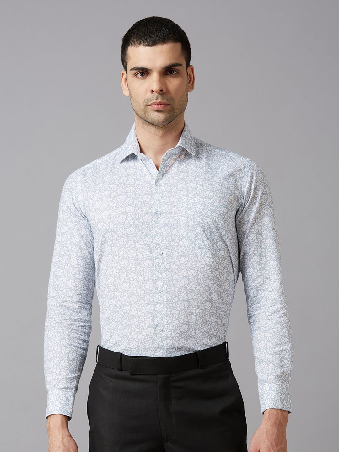 

John Philips Men Slim Fit Floral Opaque Printed Formal Shirt, Grey