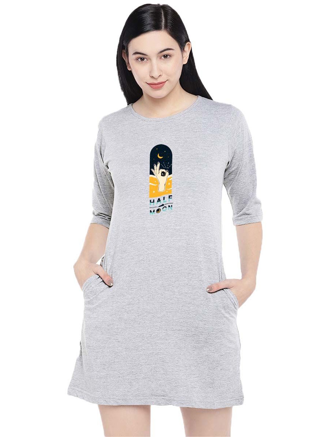 

Moda Rapido Floral Print T-shirt Dress, Grey