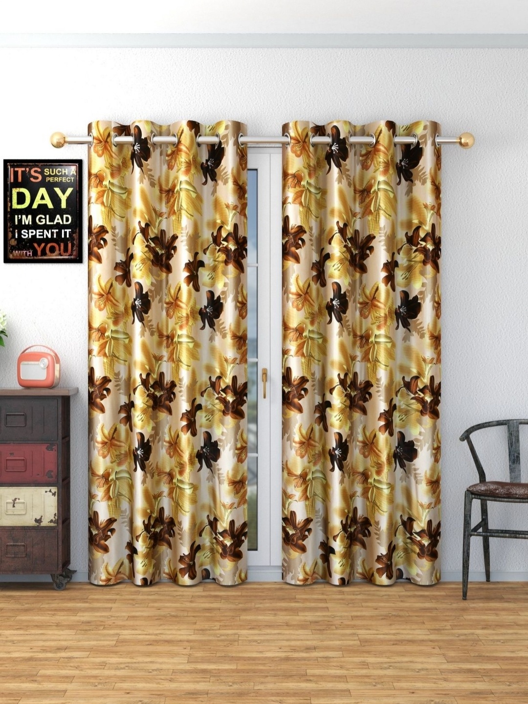 

Galaxy Home Decor Coffee Brown Set of 2 Floral Long Door Curtain