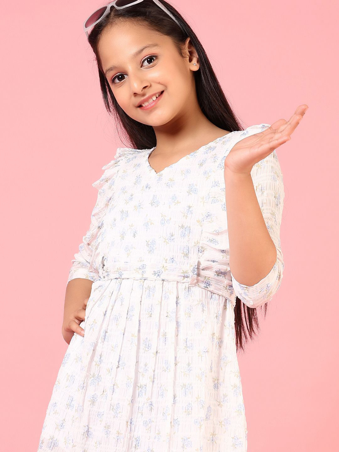 

V-Mart Floral Print A-Line Dress, White