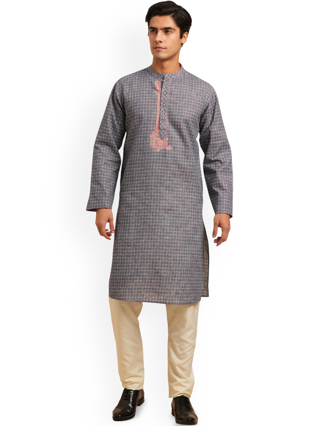 

Arch element Men Striped Thread Work Kurta, Grey