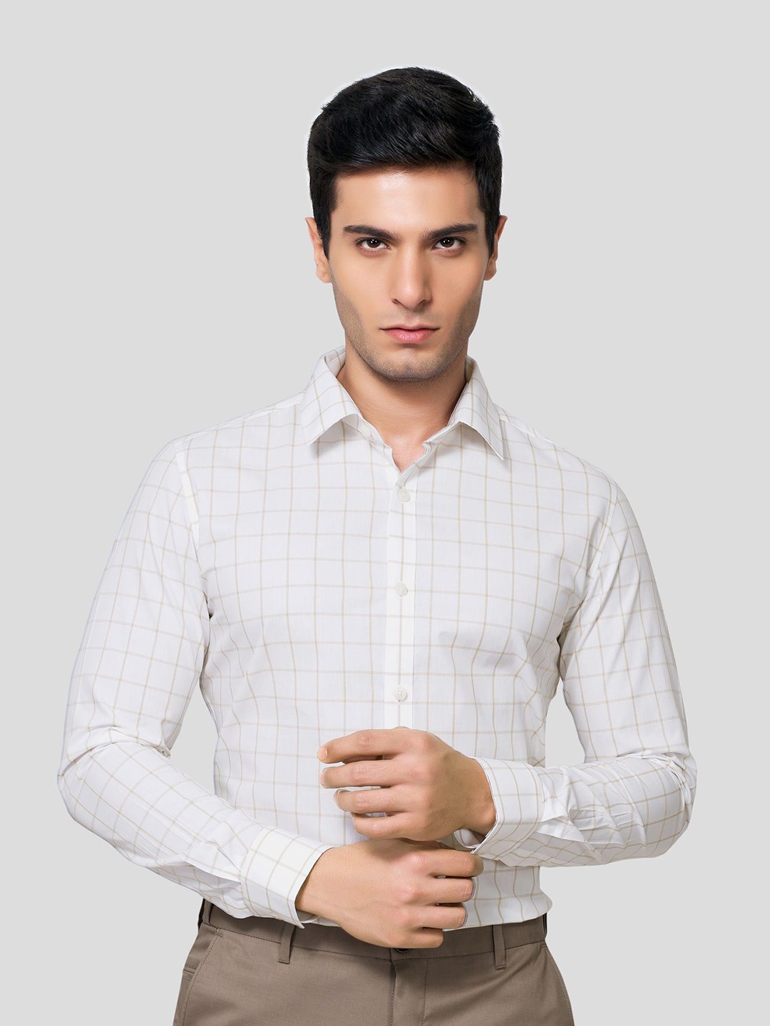 

Zest Melange Men Premium Slim Fit Opaque Checked Formal Shirt, White