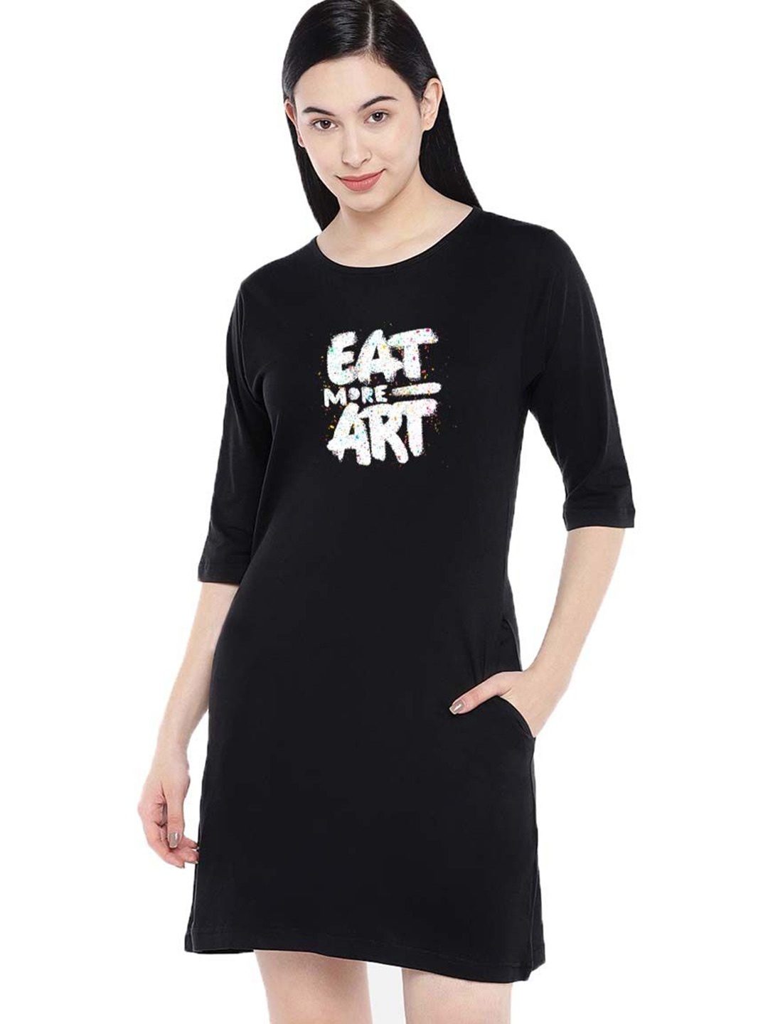 

Moda Rapido Print T-shirt Dress, Black