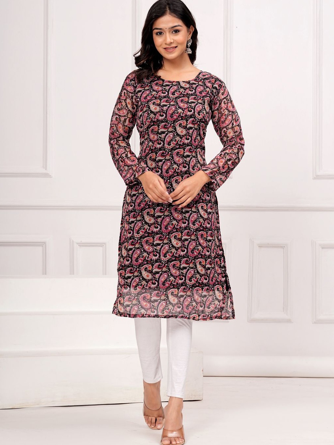 

Moda Rapido Paisley Printed Georgette Kurta, Black