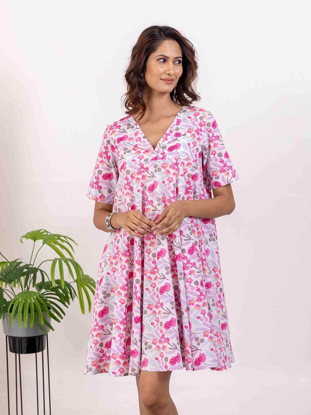 

INAAYA JAIPUR Floral Print Fit & Flare Dress, Pink