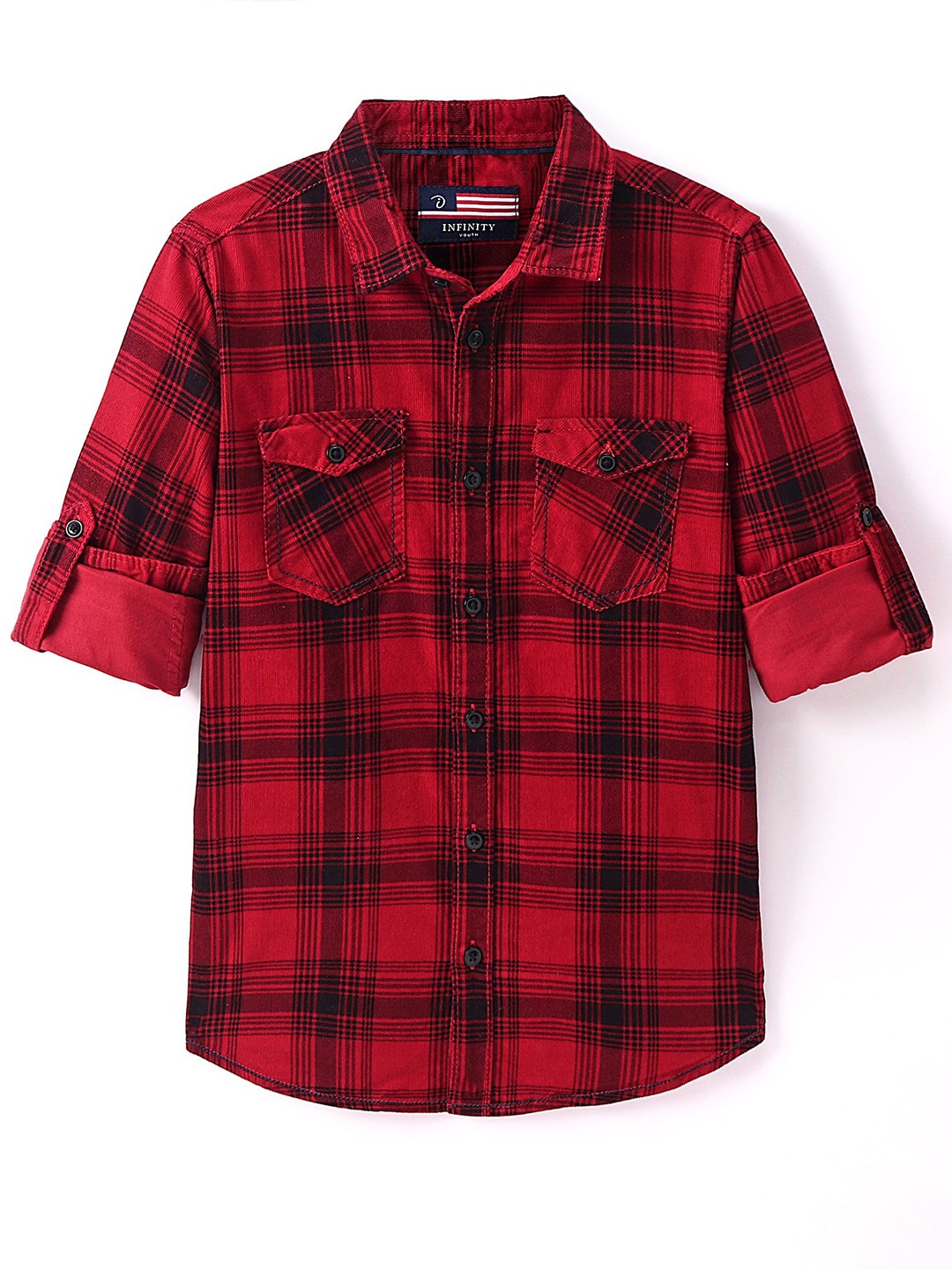 

Infinity Boys Tartan Checks Opaque Checked Casual Shirt, Red