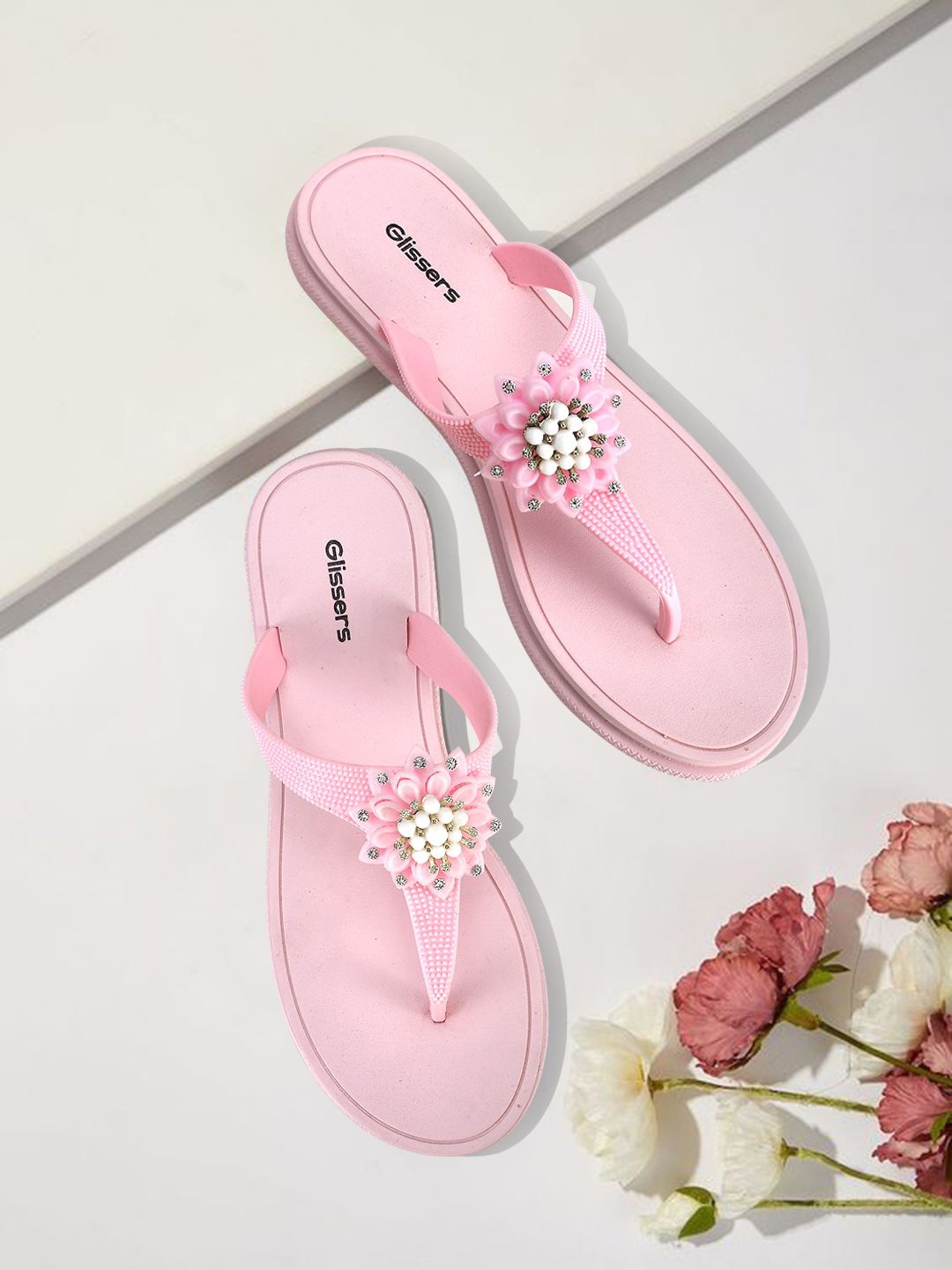 

GLISSERS Women Embellished One Toe Flats, Pink