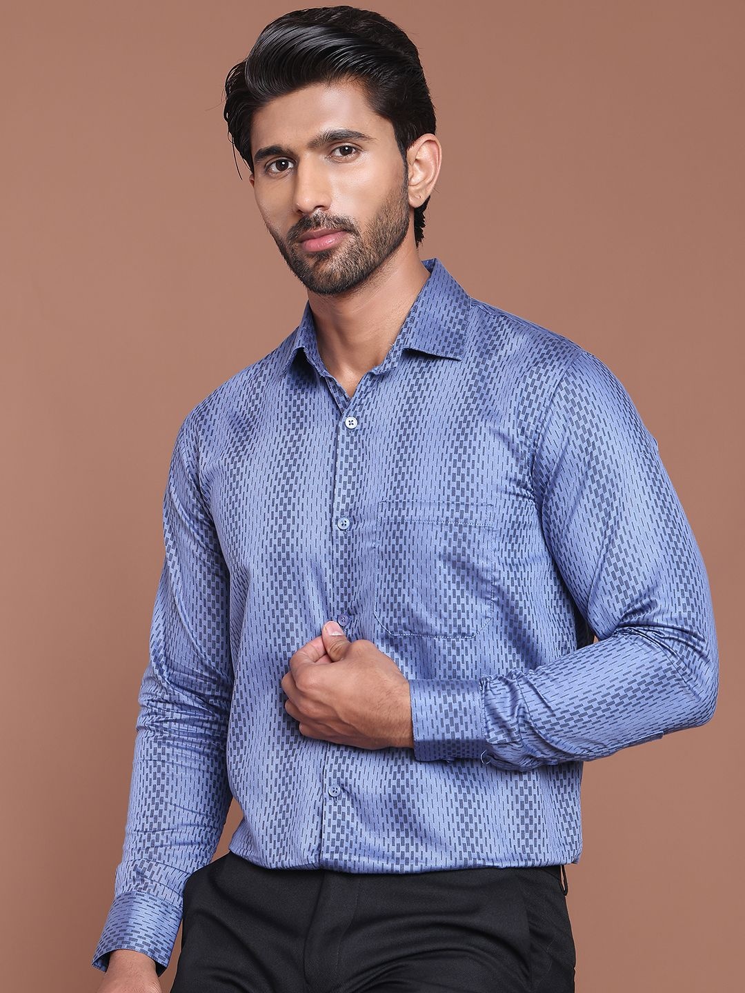 

Indian Needle Men Classic Opaque Printed Formal Shirt, Blue