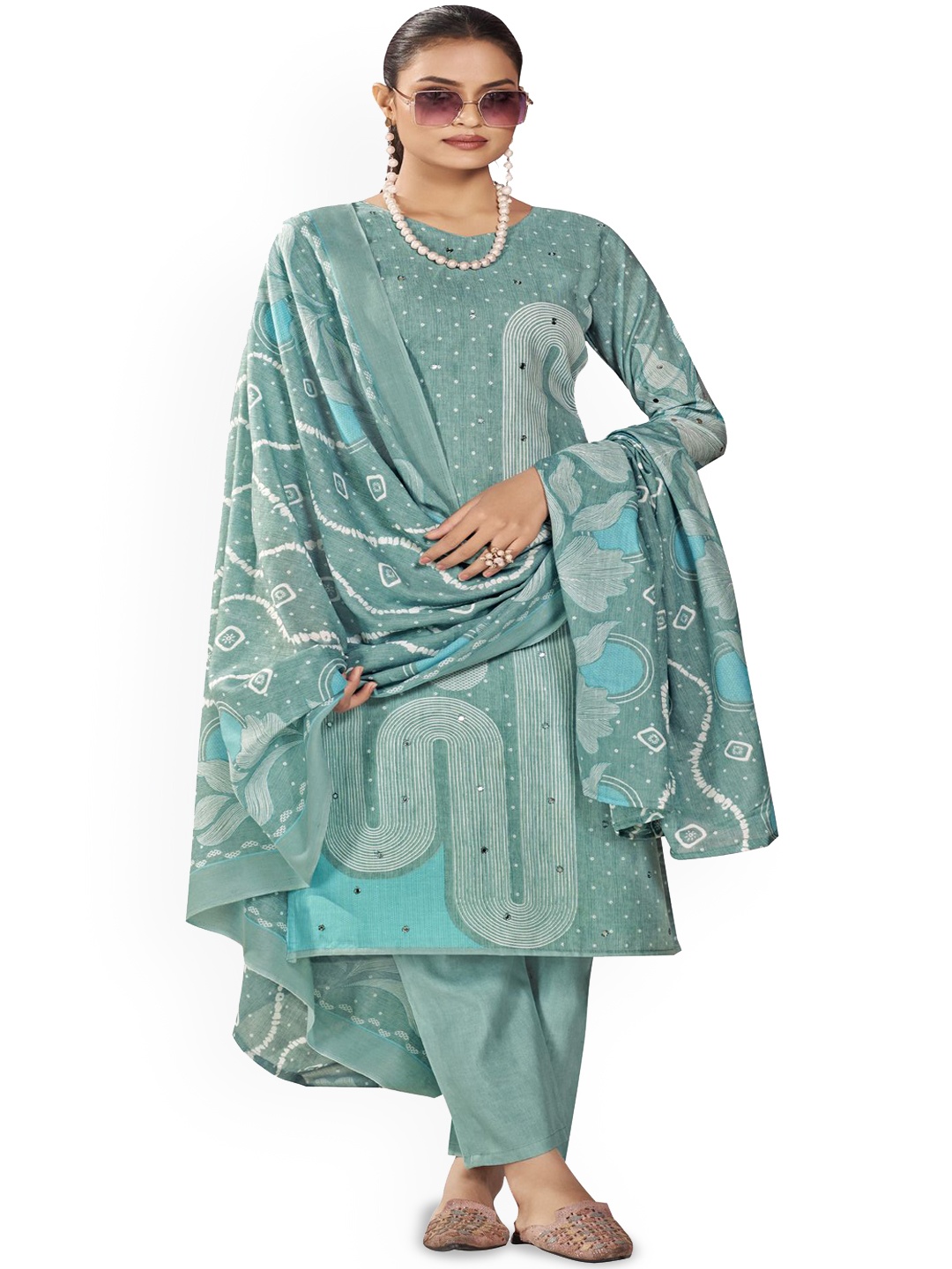 

DRAVINAM Trends Embroidered Pure Cotton Unstitched Dress Material, Green