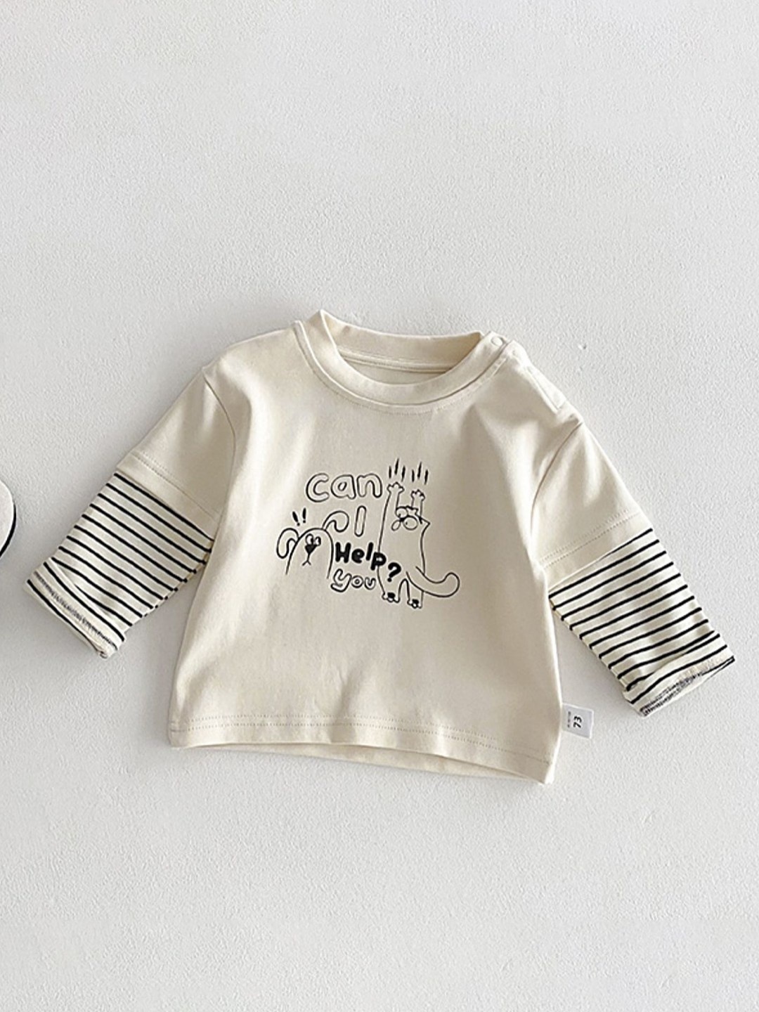 

LULU & SKY Boys Striped Henley Neck Applique T-shirt, Beige