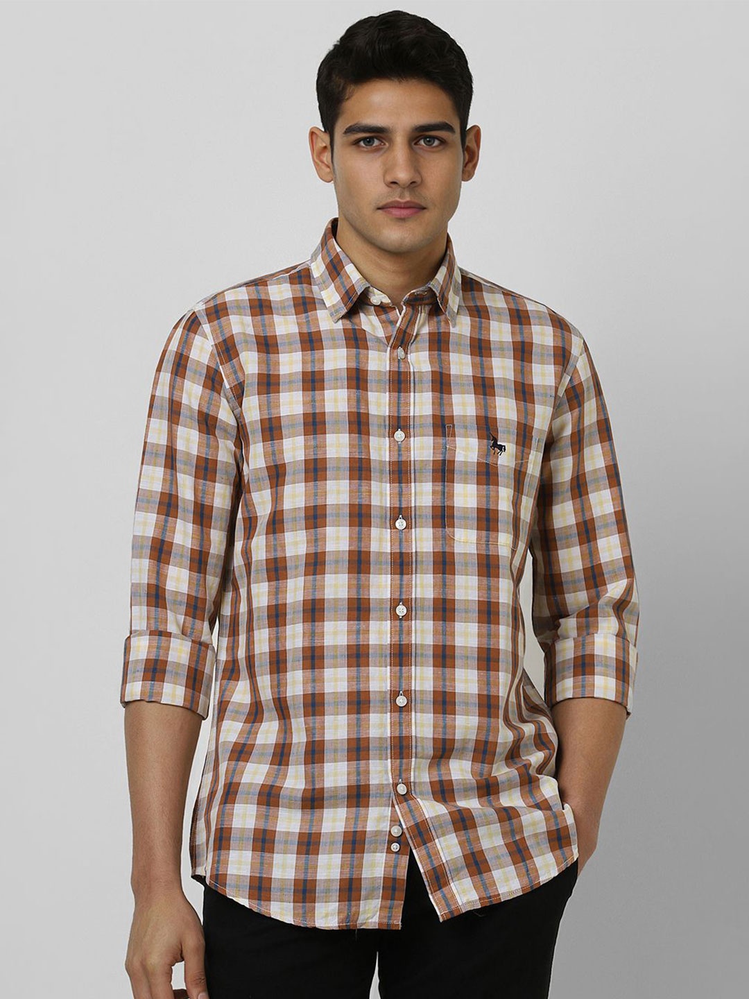 

Van Heusen Sport Men Slim Fit Opaque Checked Casual Shirt, Brown