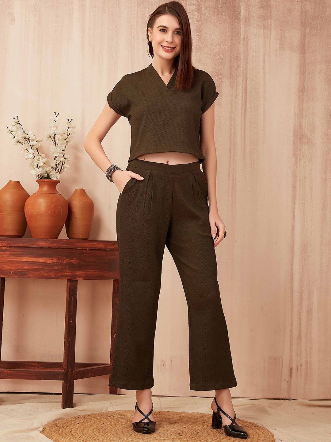 

SHINISHA Top With Trousers Co-Ords, Olive