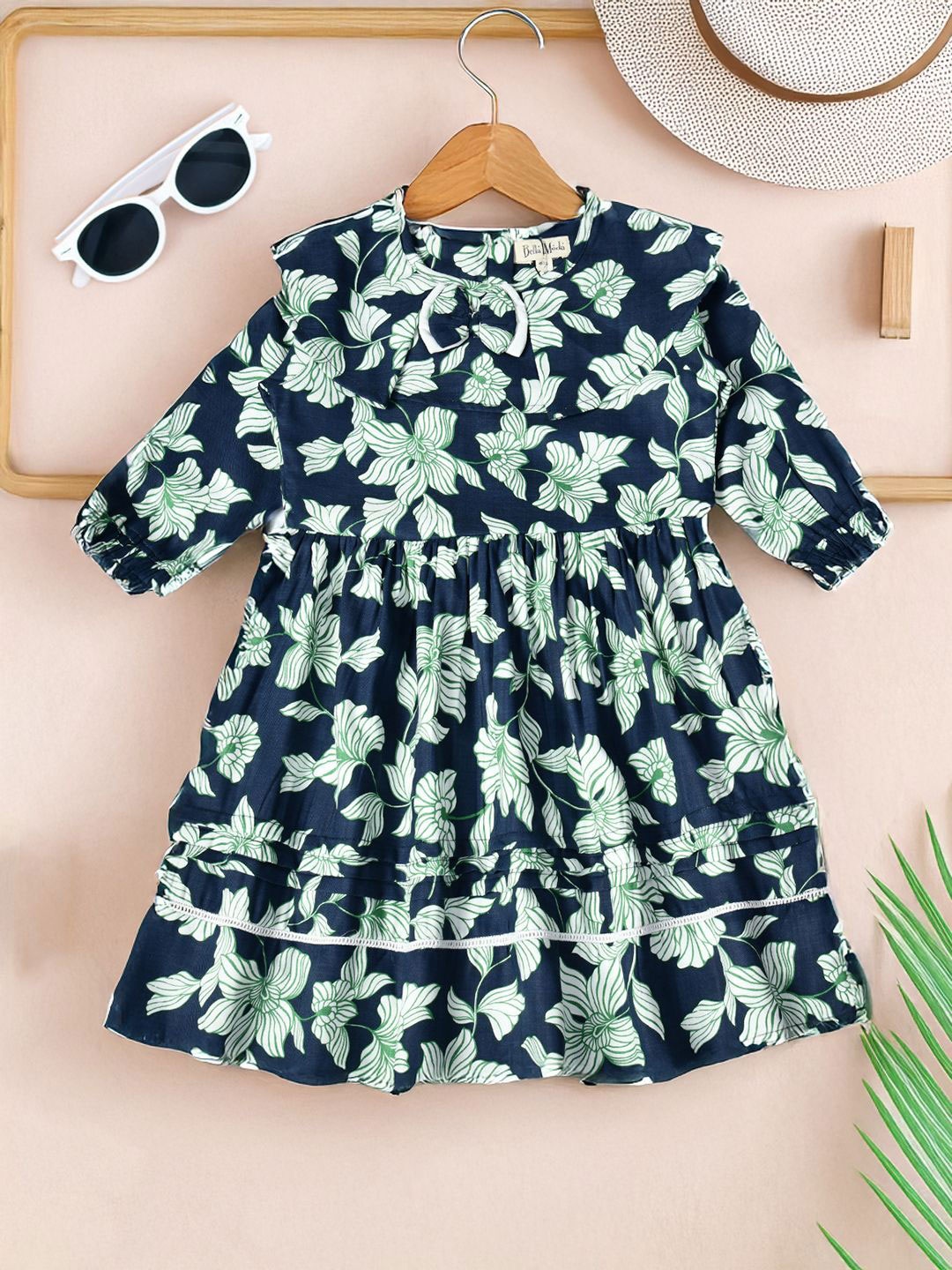 

Bella Moda Floral Print Fit & Flare Dress, Navy blue