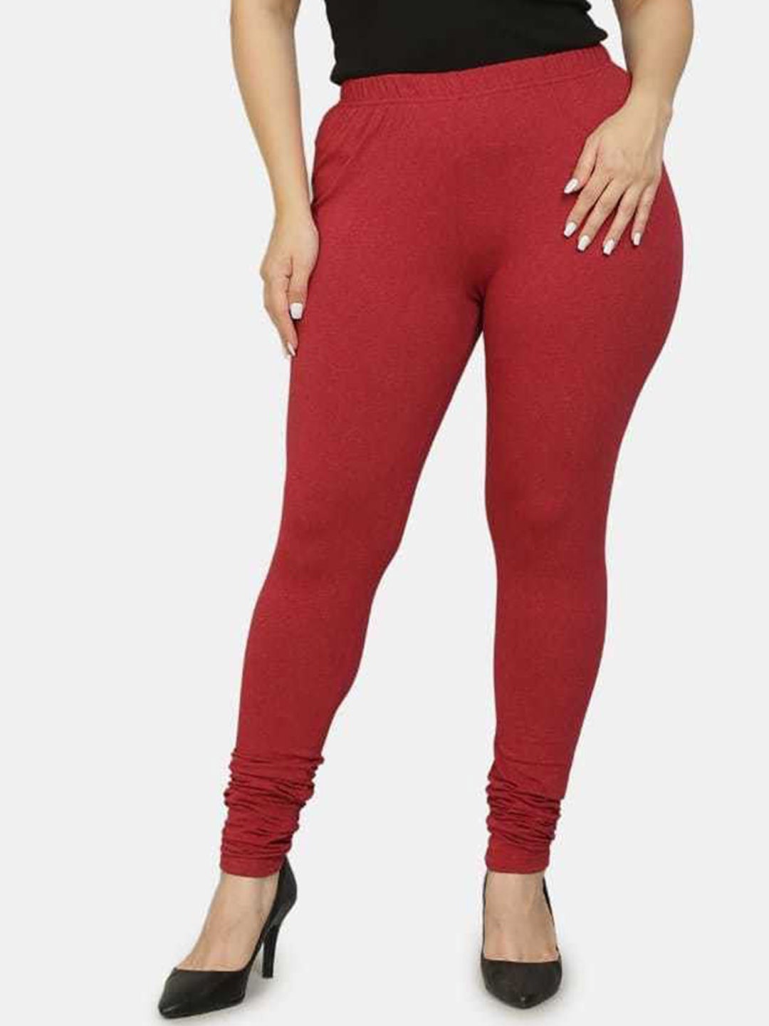 

URBAN KANYA Mid-Rise Churidar-Length Leggings, Red