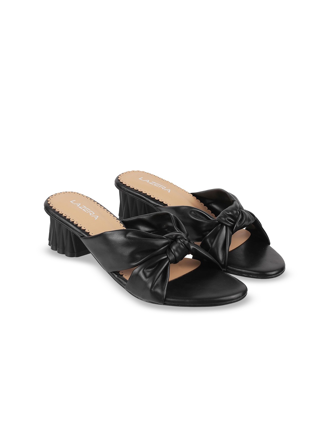 

Lazera Leather Block Sandals with Tassels, Black