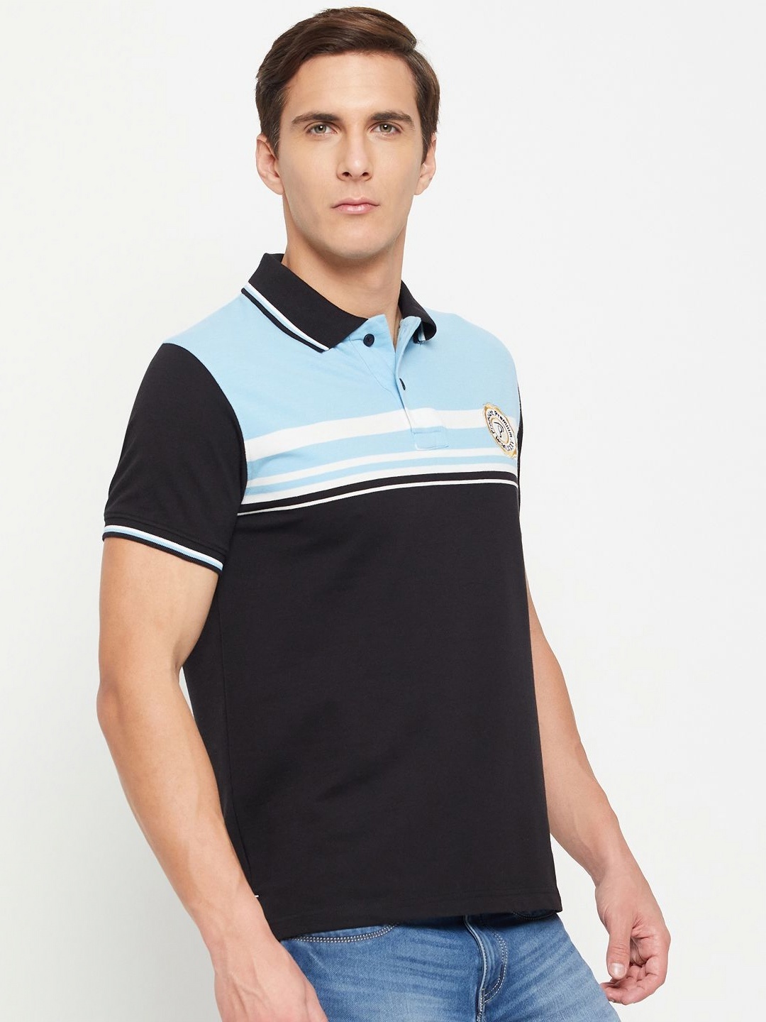 

Promount Men Colourblocked Polo Collar Pockets T-shirt, Black