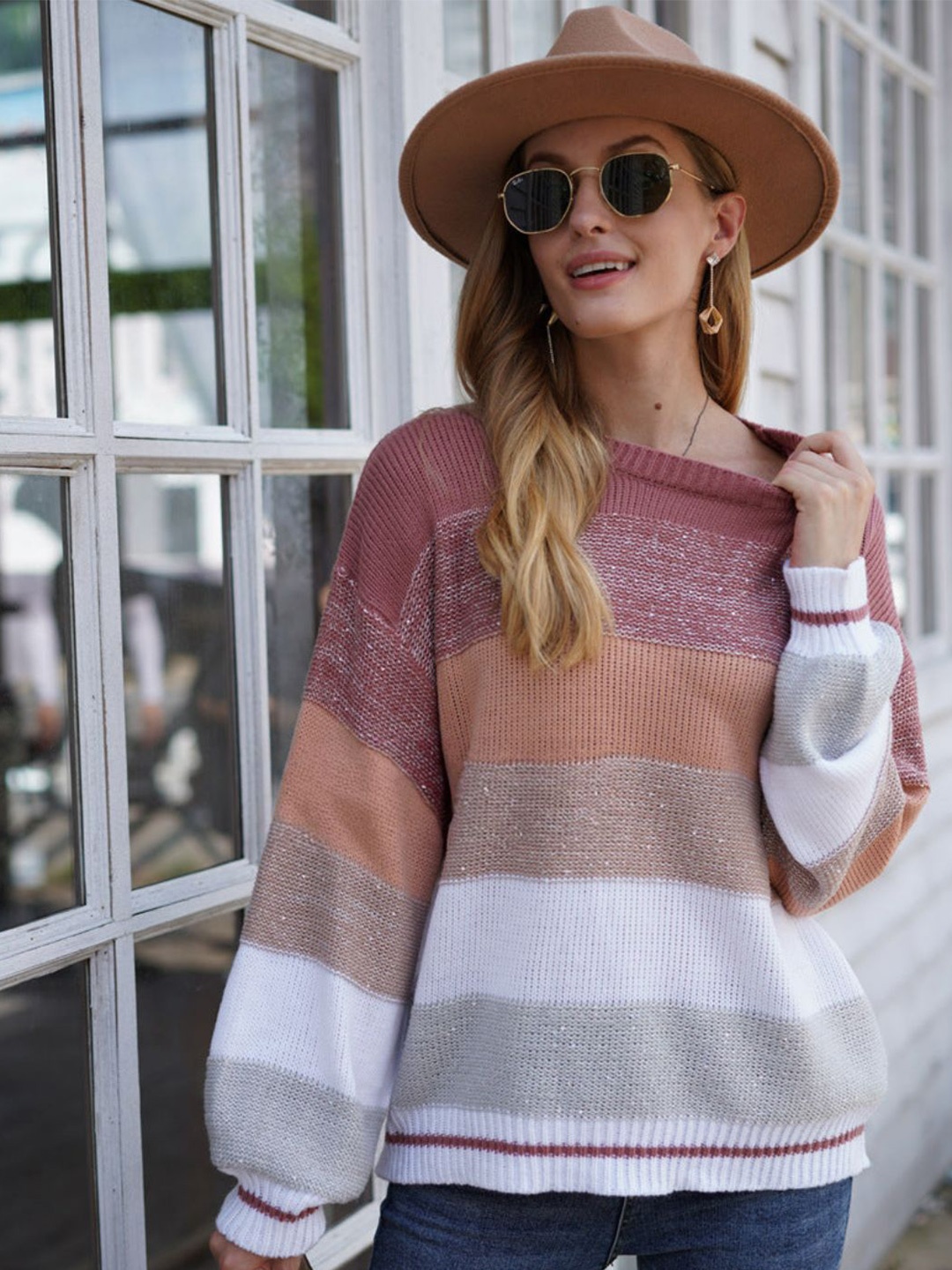 

Oh Rare Women Striped Pullover, Purple