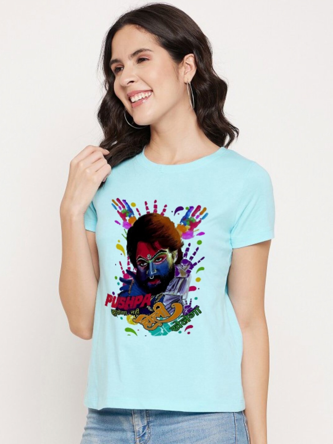 

Shiv traders collection Women Printed Applique T-shirt, Blue