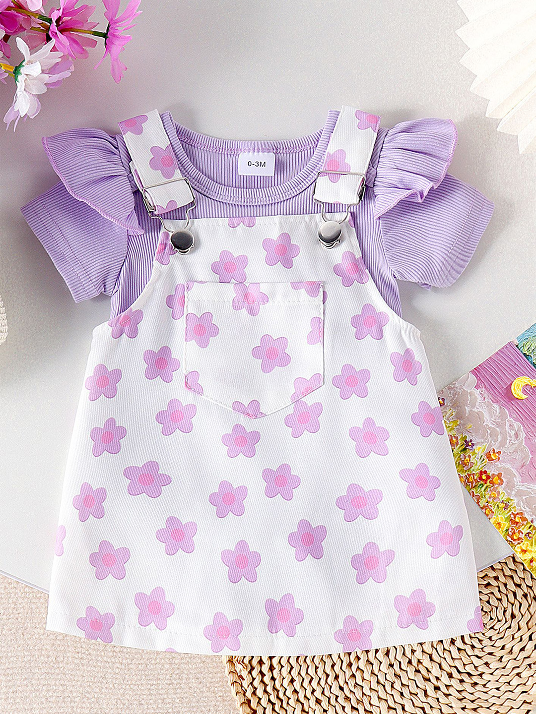 

LULU & SKY Printed Dungarees With Top, Purple
