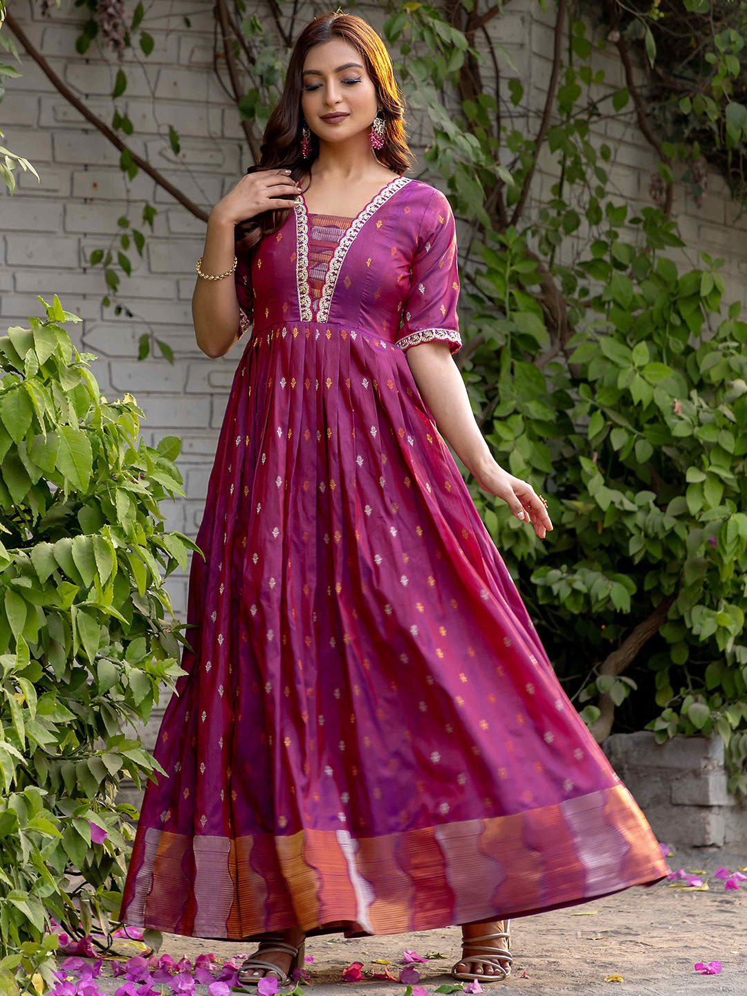 

DEVATITHI Printed Gown Maxi Ethnic Dresses, Pink