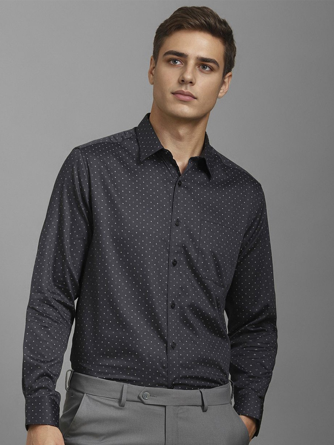 

Louis Philippe Men Opaque Printed Formal Shirt, Grey