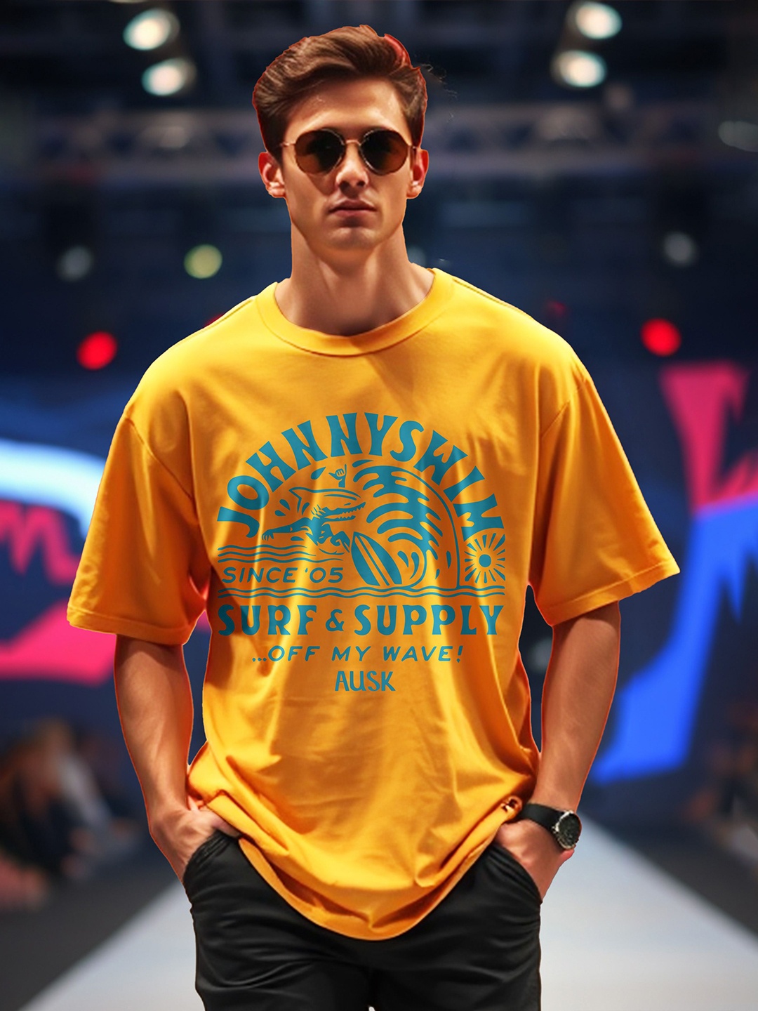 

AUSK Men Printed Applique T-shirt, Yellow