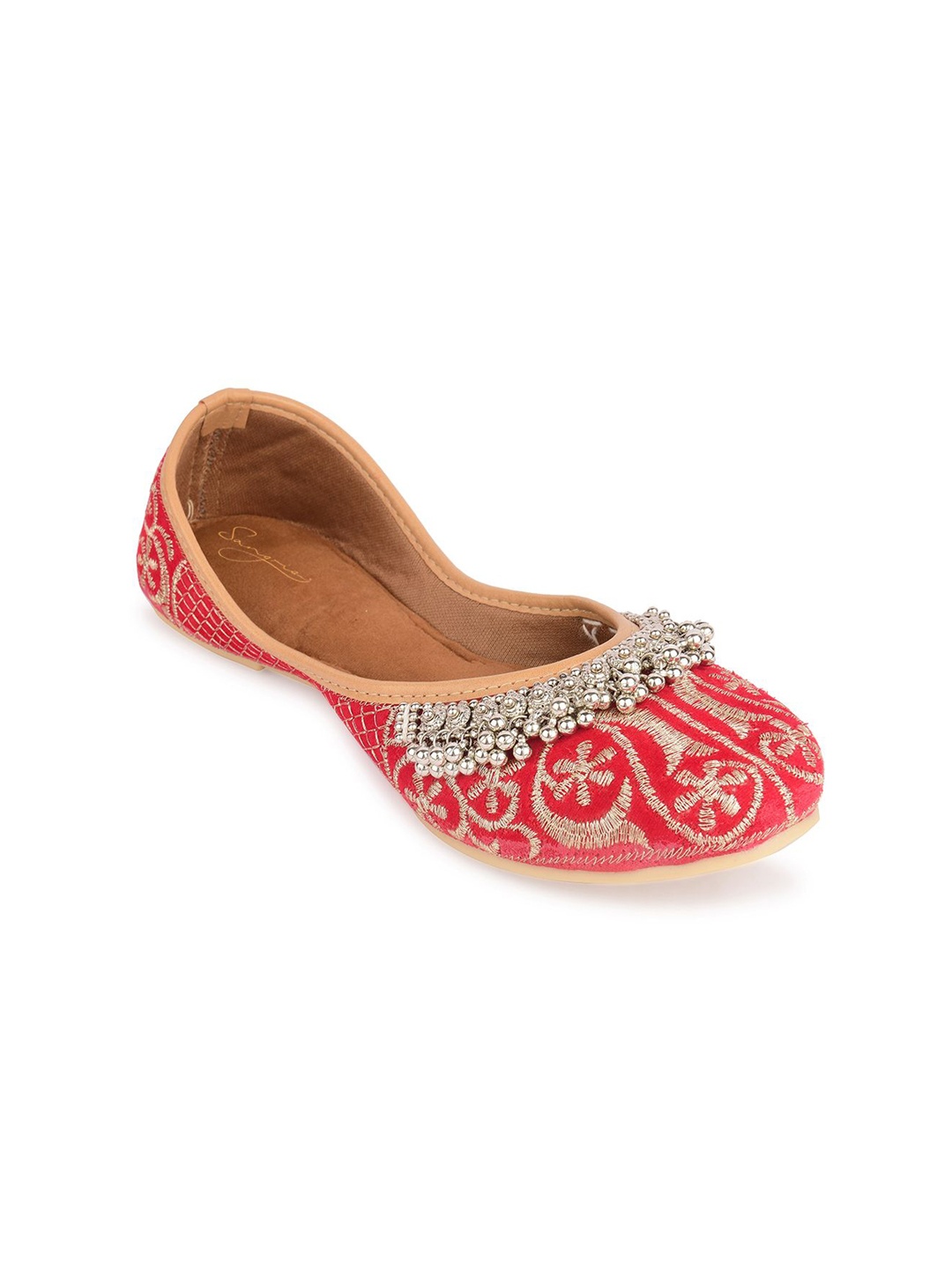 

Sangria Women Embroidered Gungroo Mojaris, Red