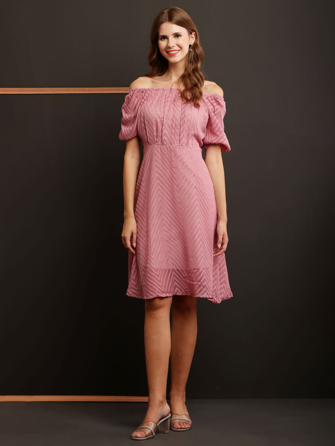 

Houseofchic Georgette Fit & Flare Dress, Pink