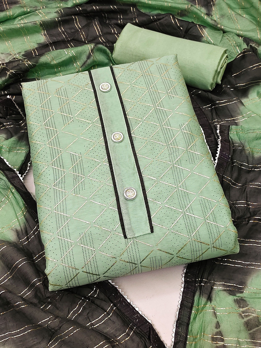 

SAINOOR Embroidered Semi-Stitched Dress Material, Green