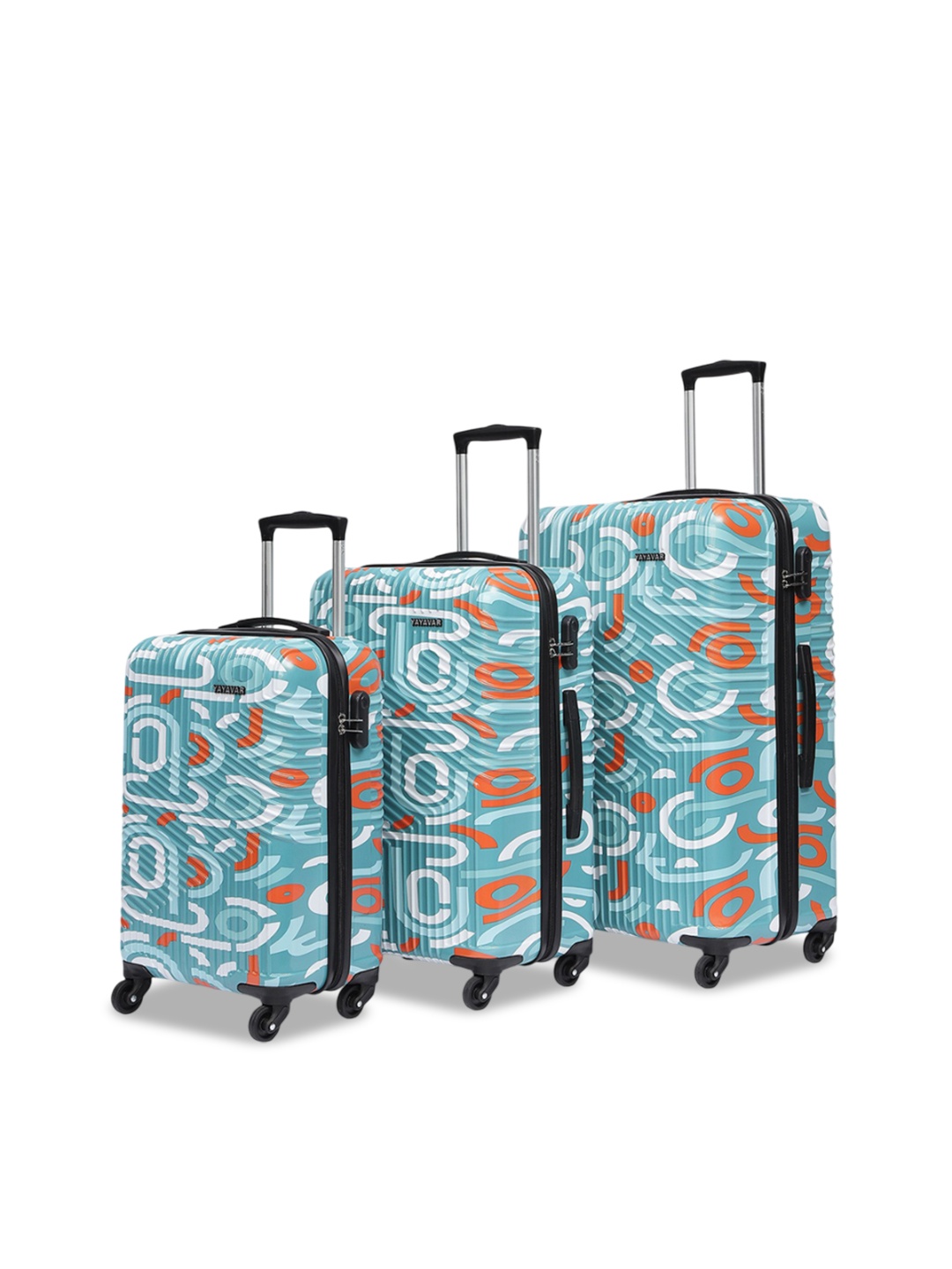 

YAYAVAR Paris Set Of 3 Printed Scratch Proof Trolley Bags, Teal