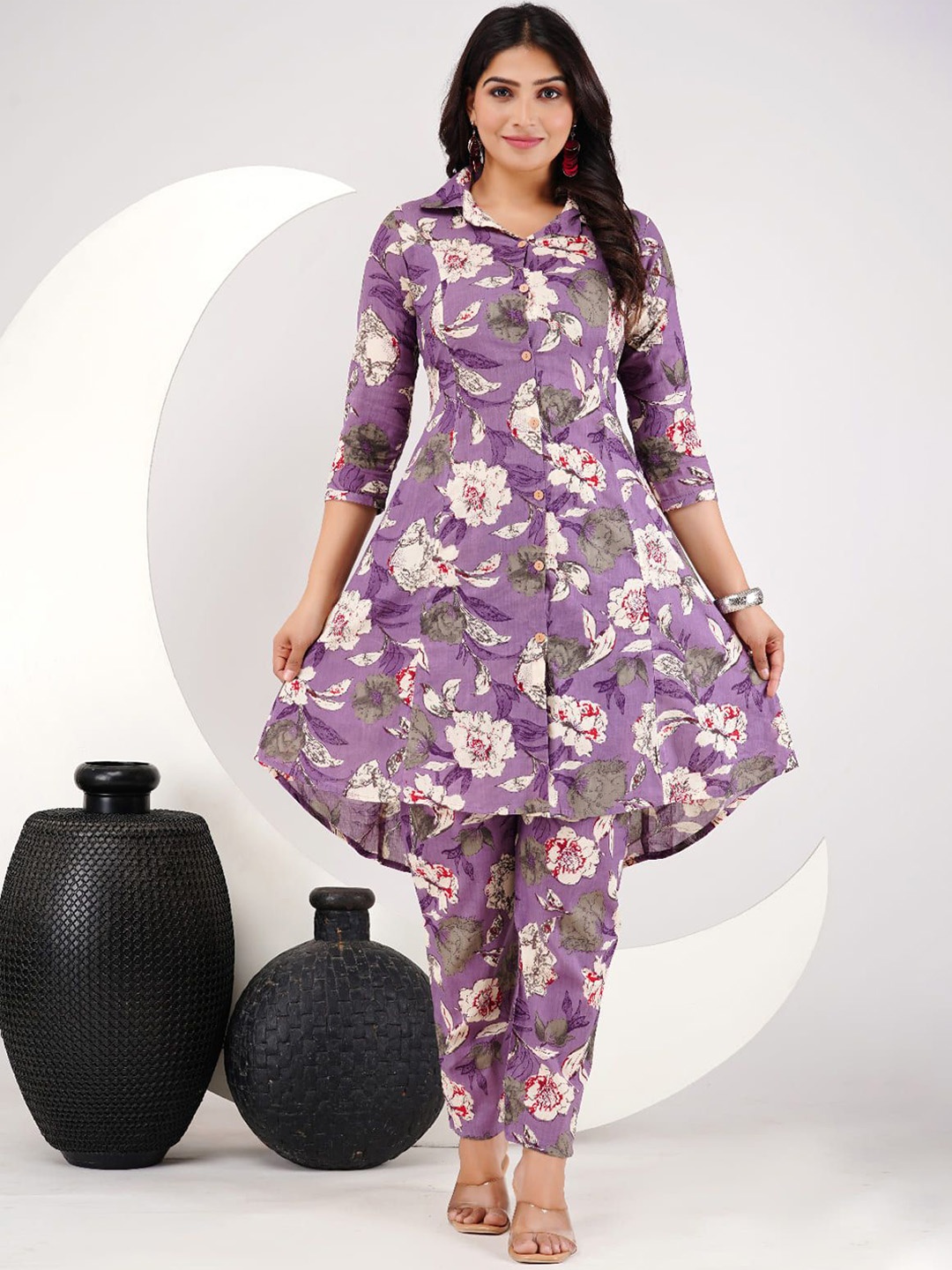 

PAIRS4U Printed Shirt With Trouser Co -Ords, Purple