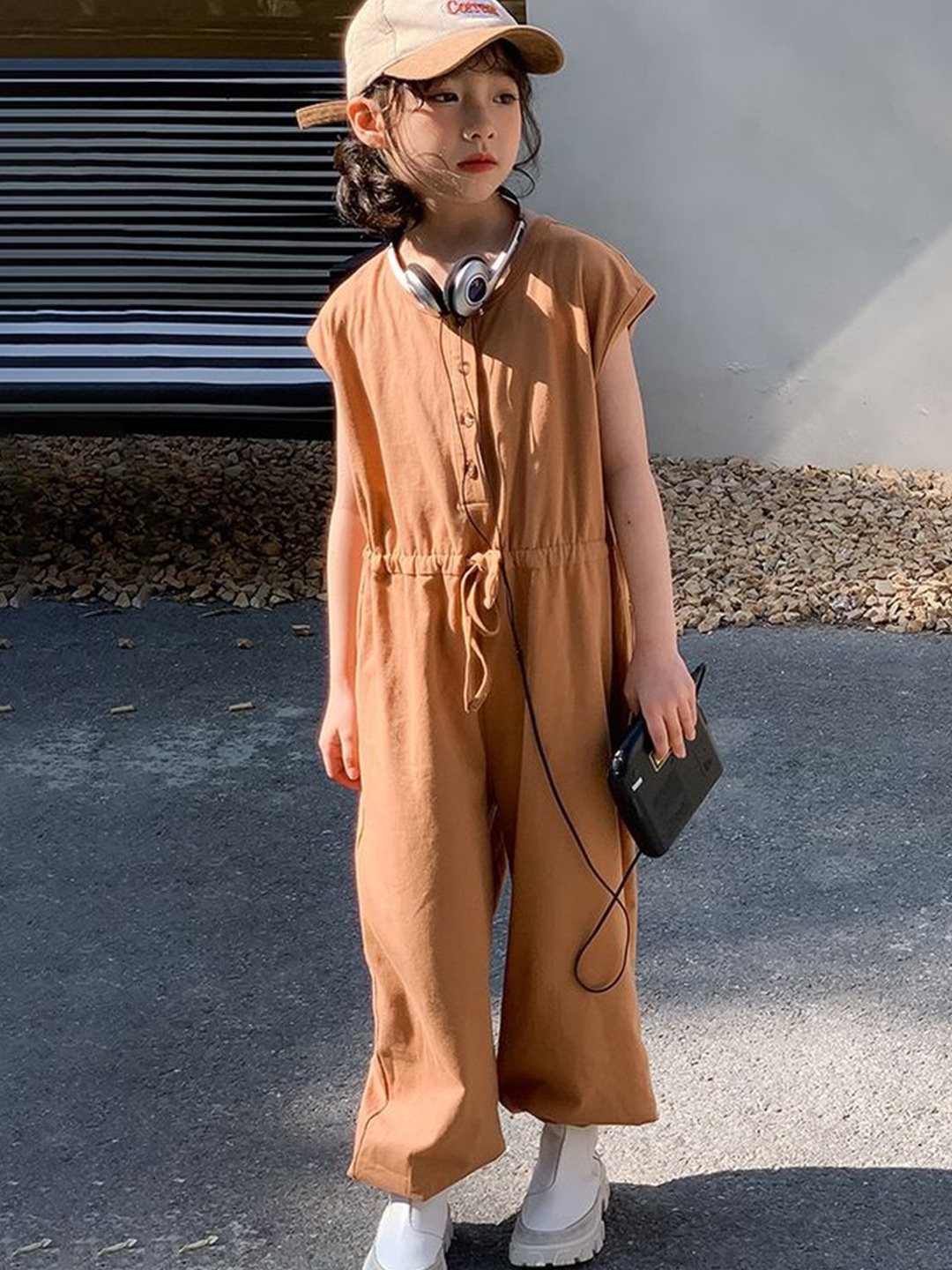 

LULU & SKY Girls Basic Jumpsuit, Brown