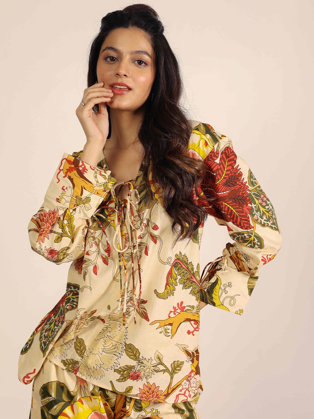 

KAORI BY SHREYA AGARWAL Floral Print Cotton Top, Beige