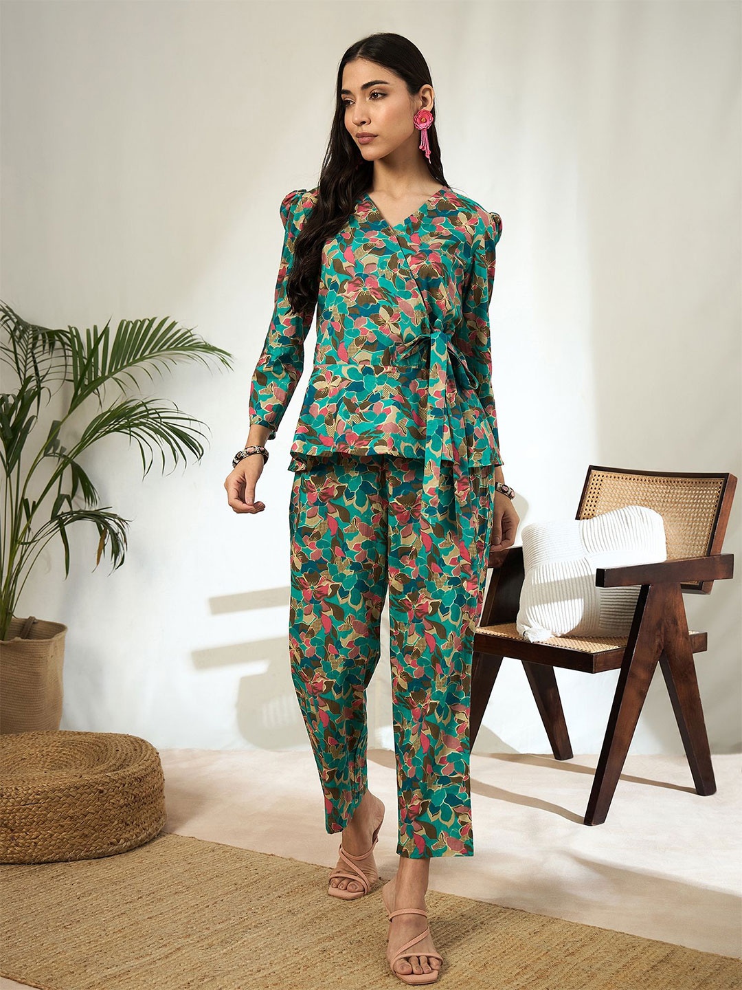 

BANDIA Printed Tunic with Trousers, Turquoise blue