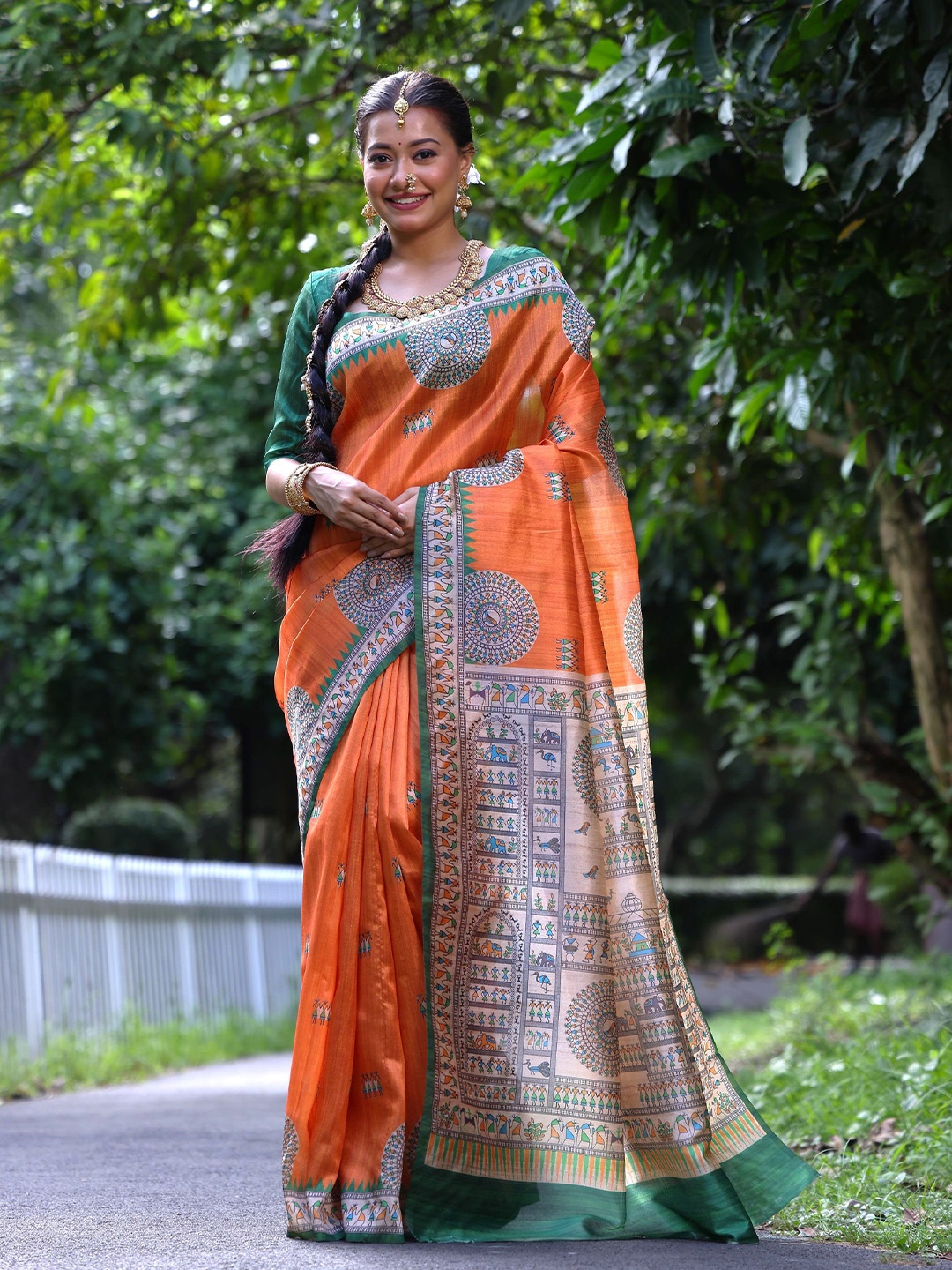 

Divyadham Textiles Warli Pure Silk Saree, Orange