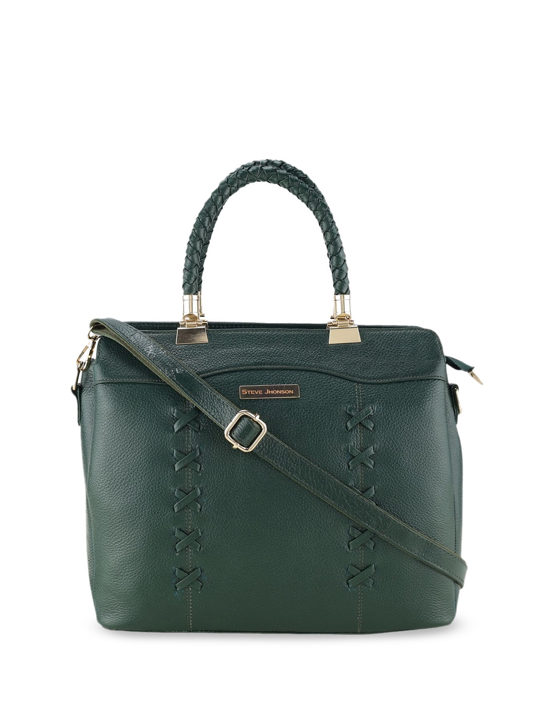 

Steve Jhonson Leather Structured Shoulder Bag, Green