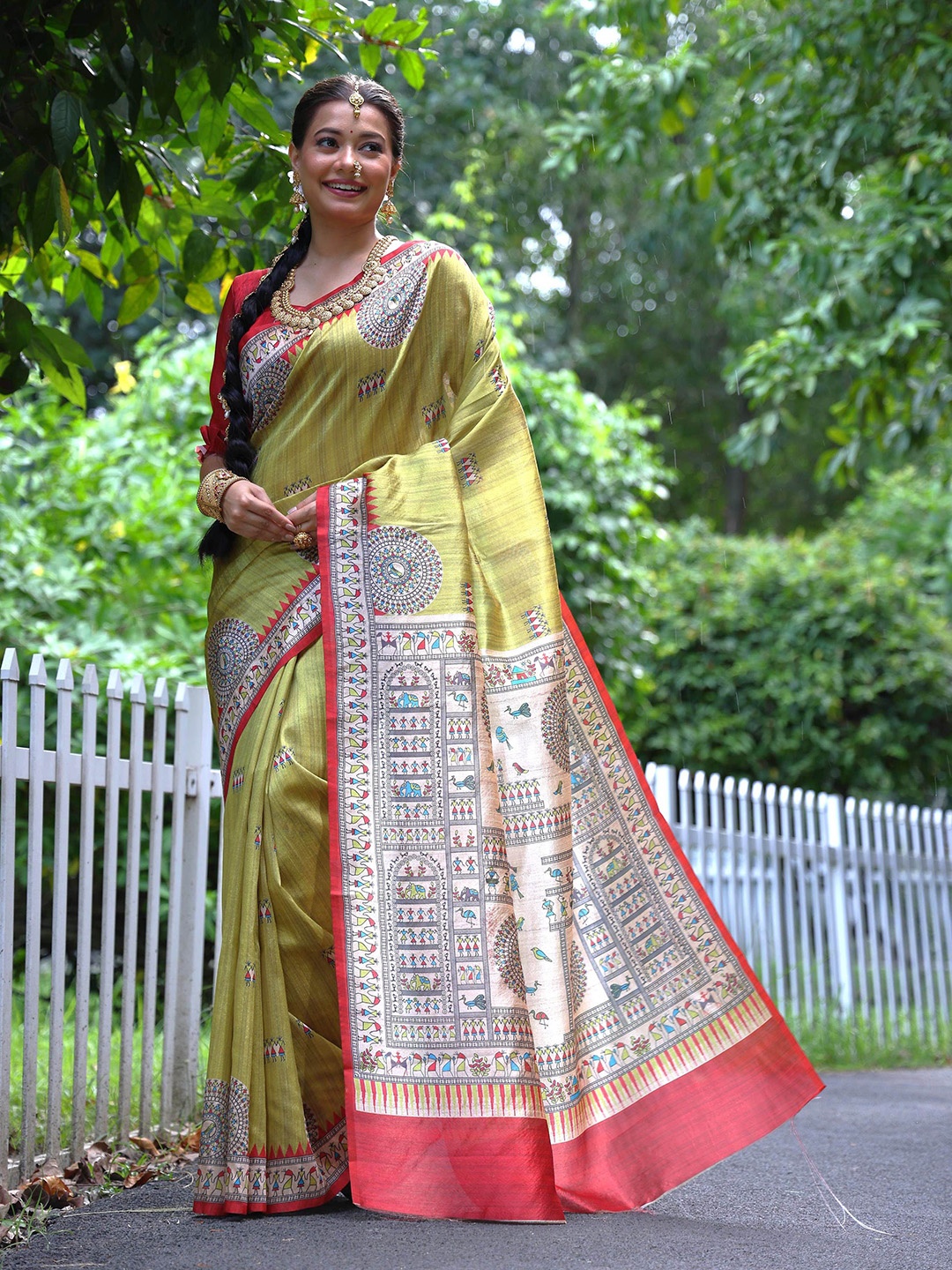 

Divyadham Textiles Warli Pure Silk Saree, Lime green